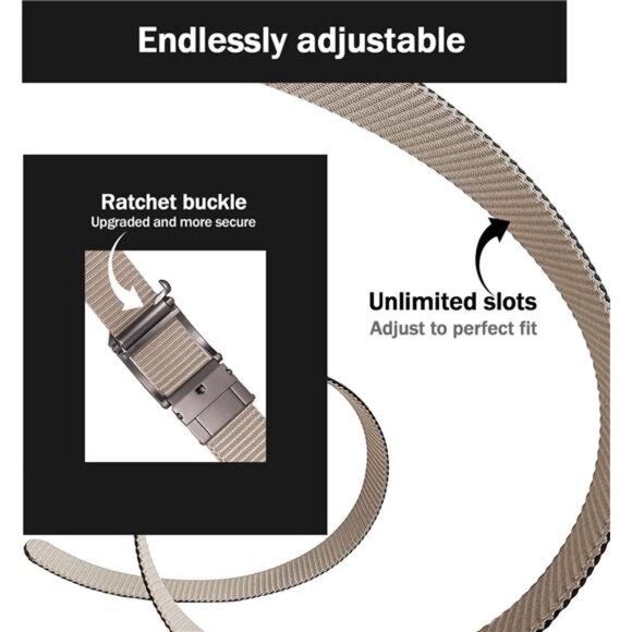 Reversible Ratchet Belt,Nylon Web Tactical Work Belt with Automatic Slide Buckle - Picture 4 of 7